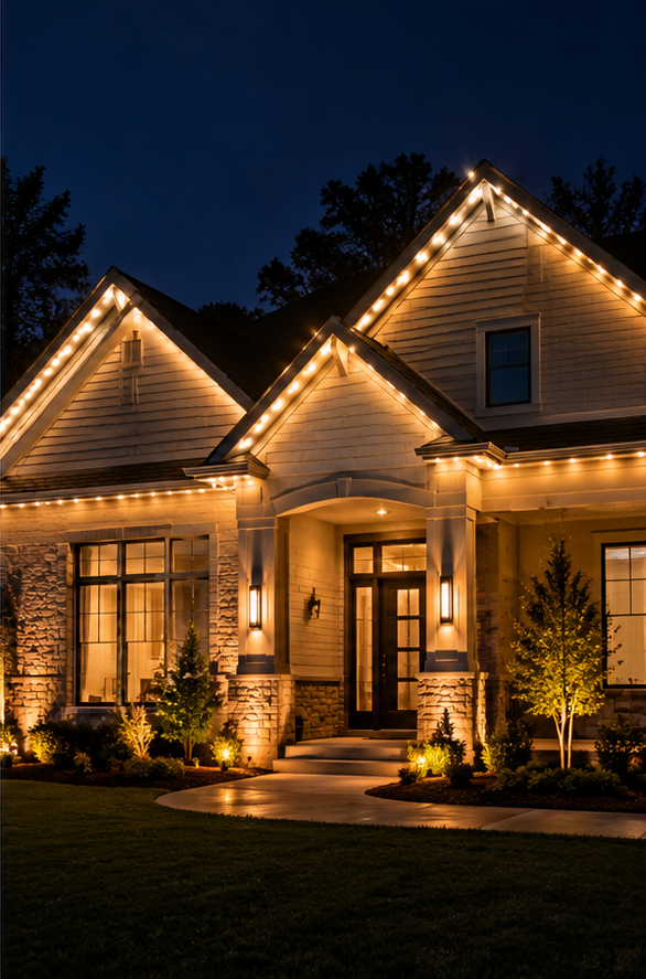 Home with elegant warm white architectural lighting